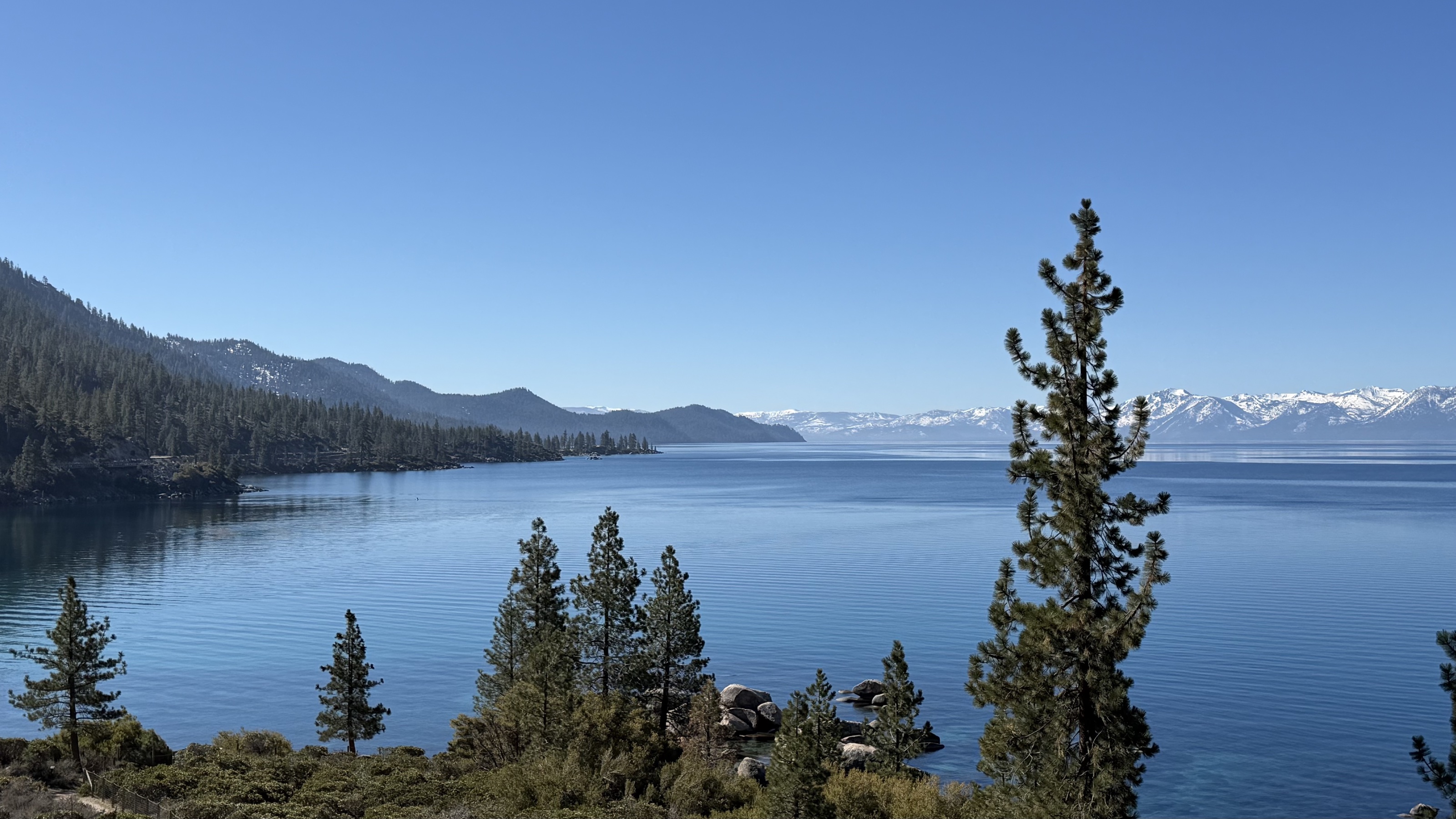 Lake Tahoe and snow-capped peaks seen from the East Shore above Incline Village